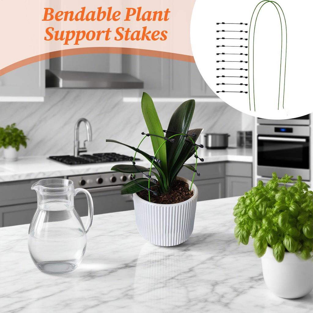 Plant Support Stakes Flower Stakes Bendable Metal Holder With Clips For Leaf Yard Greenhouse Landscape Lawn Orchid Vegetable