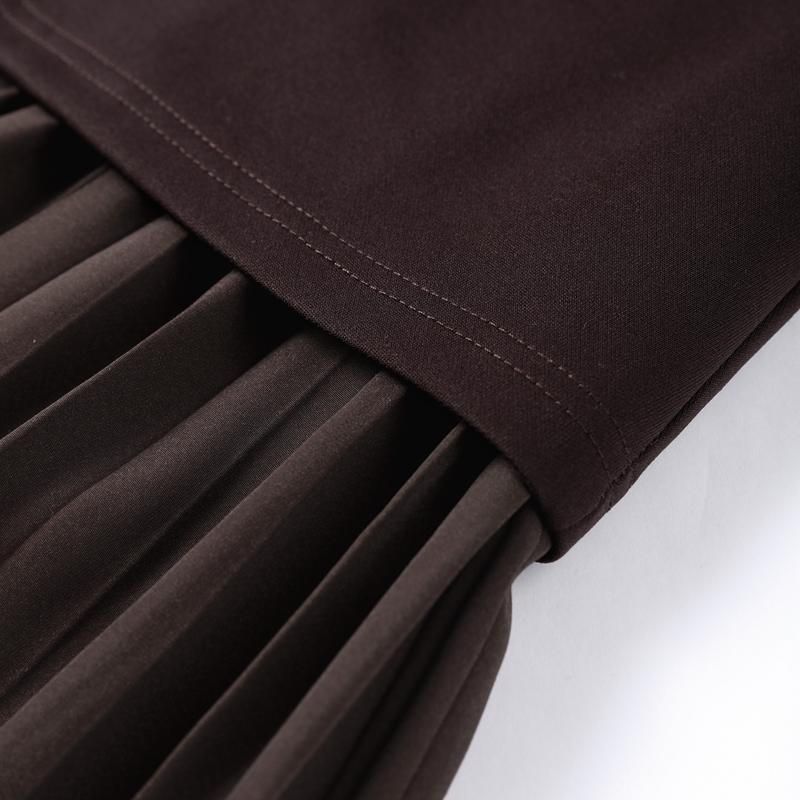 Elegant Knit Spliced Long Dress Women Fashion O-neck Half Sleeve Pleated Party Dresses 2025 Spring Summer Lady Commute Robes