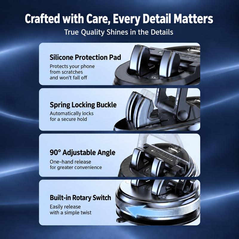 SEAMETAL  Car Phone Holder Vacuum Suction 360-Degree Rotation Automatic Lock Universal Horizontal Vertical Stand