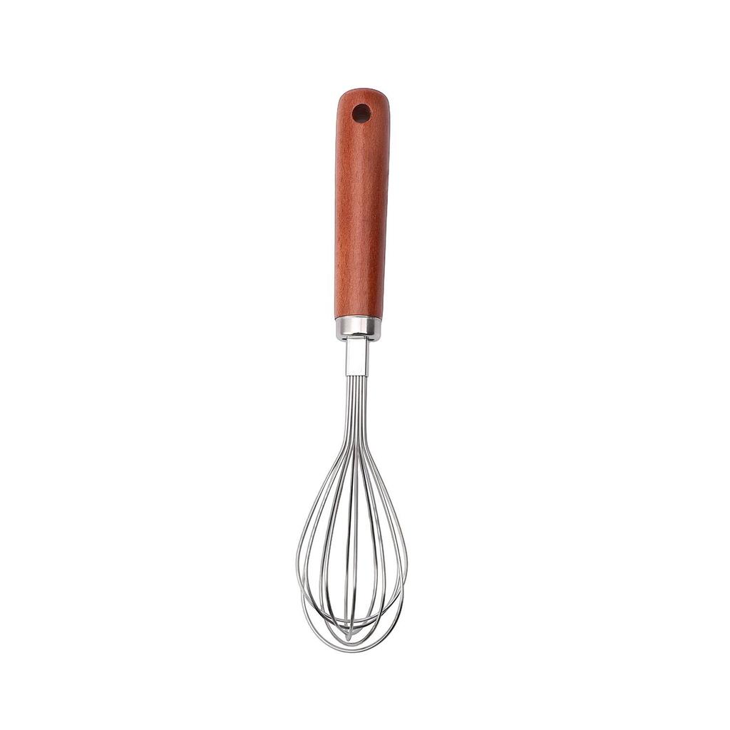 Beech Wood & Stainless Steel Baking Set: Egg Whisk, Pizza Cutter, Cake Spatula, Egg Beater, Mixer, Rice Washer.