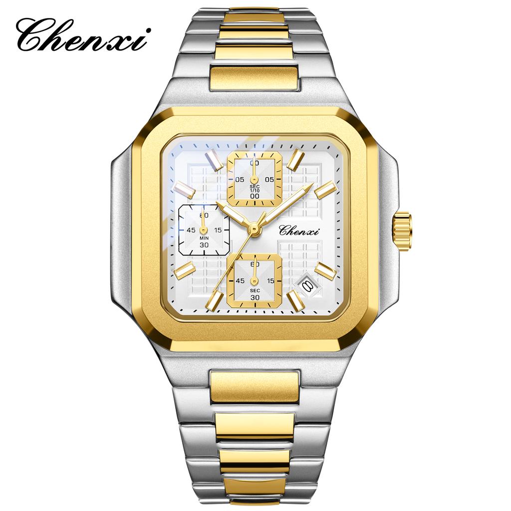CHENXI Square Chronograph Men's Watches Multifunctional Date Luminous Waterproof Sport Business Quartz Wristwatch Reloj Hombre