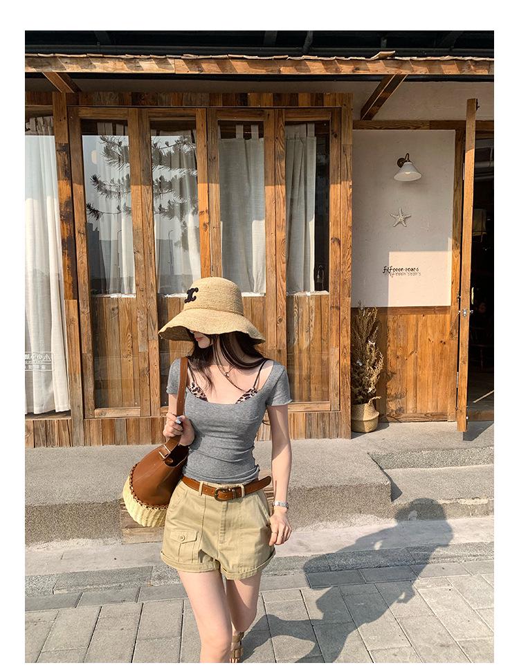2026 Summer Korean Style Slim-Fit Wool T-Shirt for Women - Spicy U-Neck, Short-Sleeved, Sexy & Trendy