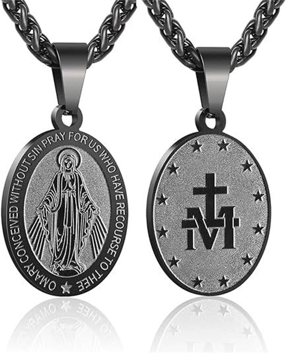 

Ожерелье с подвеской Девы Марии для мужчин Чудотворная медаль, аксессуар из нержавеющей стали чёрный