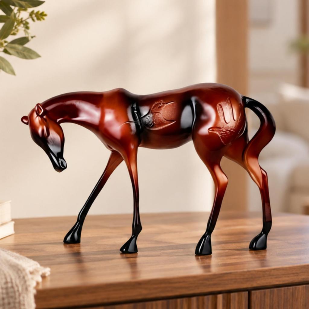 Abstract Horse Sculpture Artistic with Engraved Markings Elegant Stylized Equestrian
