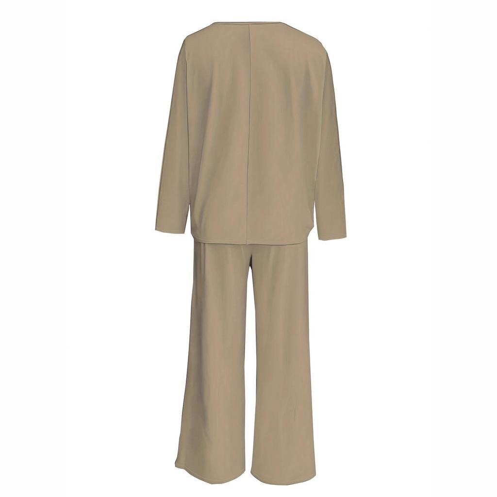 2025 Spring Ice Silk Stretch Pajama Set - Women's Loose Long Sleeve Top & Pants