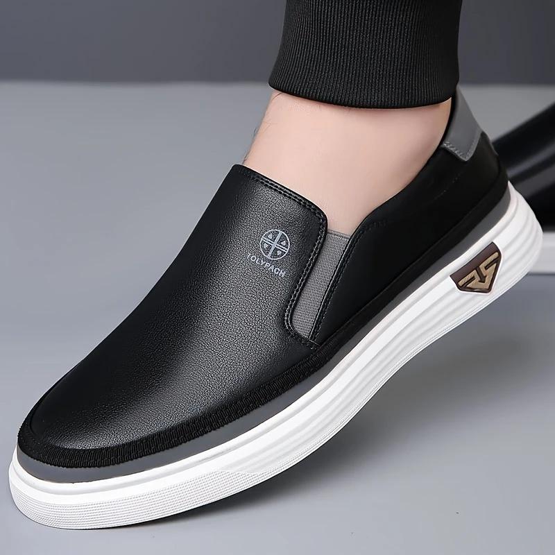 White Leather Shoes Men's Slip-on Soft Sole Fashion Sports Casual Shoes