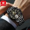 OLEVS 9910 Skeleton Flywheel Automatic Mechanical Wristwatch for Men Stainless Steel Waterproof Luminous Calendar Business Watch