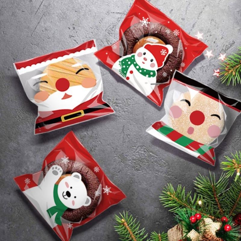 100 Pcs Christmas Decorations Cookie Bags Small Snack Bag Gift Packaging Bag