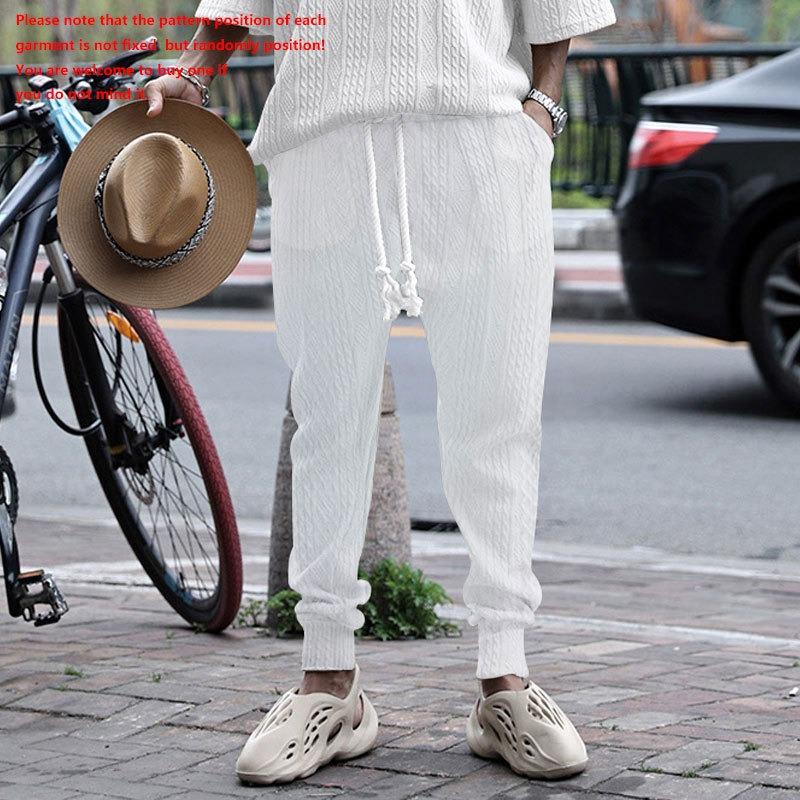 Spring and Autumn Men's Casual Pants Green Sports Casual Quick-Drying Solid Color Jacquard Drawstring Pants