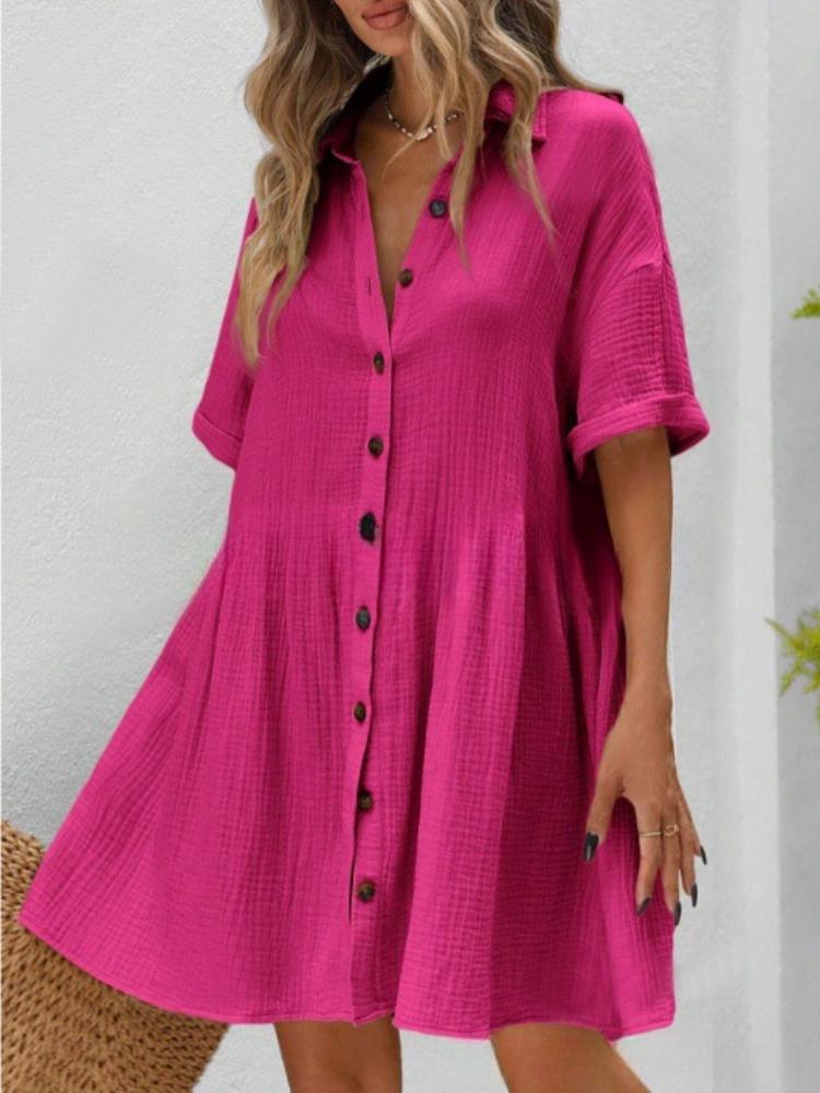 

Women s Casual Shirt Dress with Turn-Down Collar, Short Sleeves, A-Line Loose Fit, Multiple Colors XL рожевий червоний колір