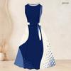 Women Plus Size Off White Printed Two Piece Set Sleeveless Round Neck Tie Waist Flare Dress And Long Sleeve Open Cardigan