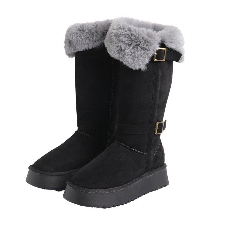 

Soft leather version fur integrated fur shoes lapel two wear knight northeast but knee belt buckle snow cotton boots boots 35