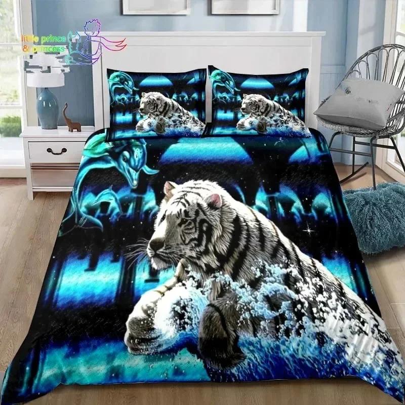 Retro Forest Tiger Bedding Set Single Twin Full Queen King Size Bed Set Adult Kid Bedroom 3D Print Animal Bedding Gift