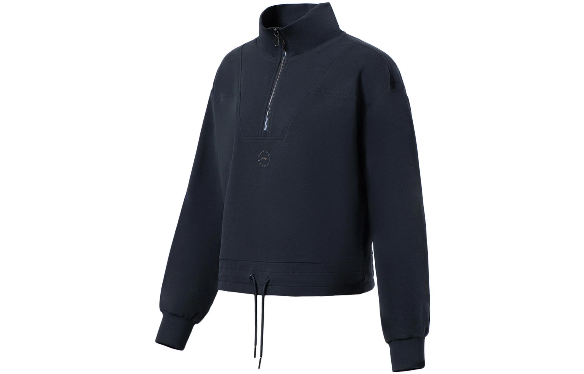 Li Ning Fitness Series Sweatshirts Women s Deep Aquamarine Stand Collar Moderate Regular AWDS040-4 M