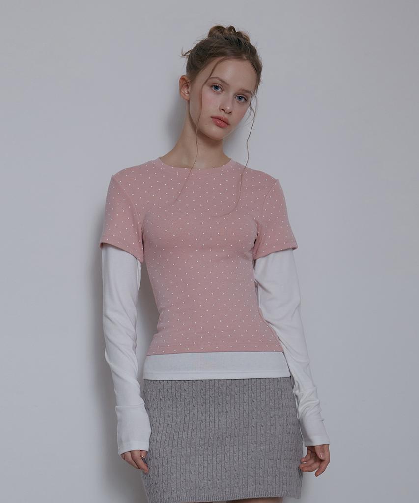 Odier Dot Layered T-Shirt - Pink (Ivory)