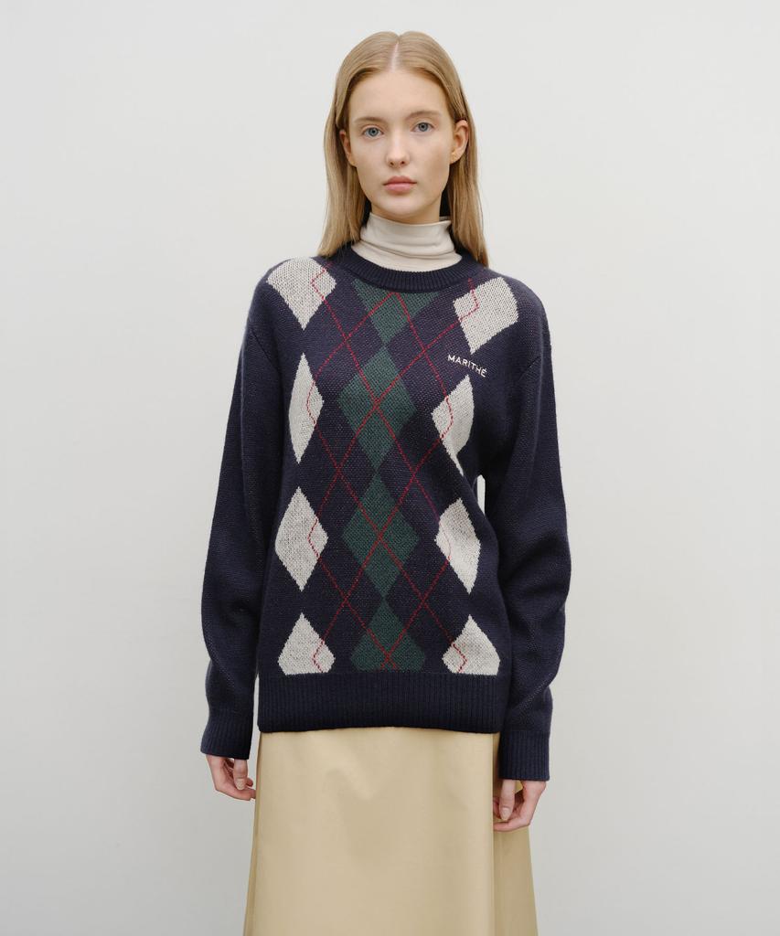 Malittepeulangsowajeobeo Argyle Jqd Knit Pullover Navy