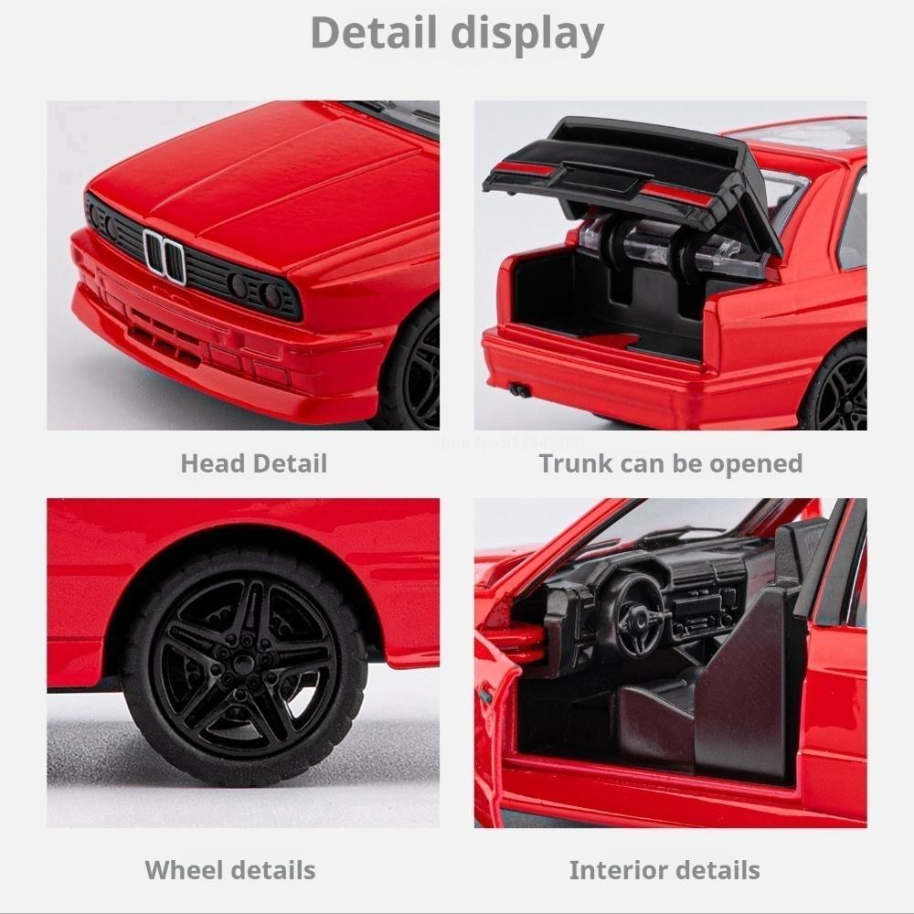 1:36 M3 Sports Car Model Toy Alloy Body Rubber Tires Miniature Cars Doors Opened Pull Back Vehicles Models Interactive Toys
