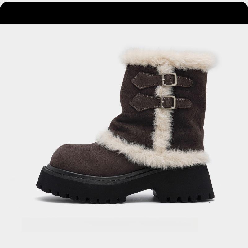 

Зимние женские сапоги-дутики средней высоты на толстой подошве, новинка 2025 года, с интегрированным флисом и мехом, теплые шерстяные хлопковые ботинки «Алтай» 40 темно-коричневого