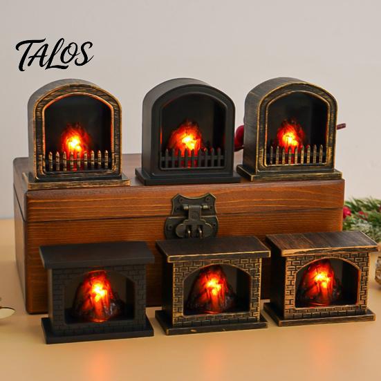 Mini Model House Furnishings Retro Simulated Fireplace Night Light, LED Flickering Flame Lamp, Cozy Atmosphere Miniature Scenes Accessories Lights for