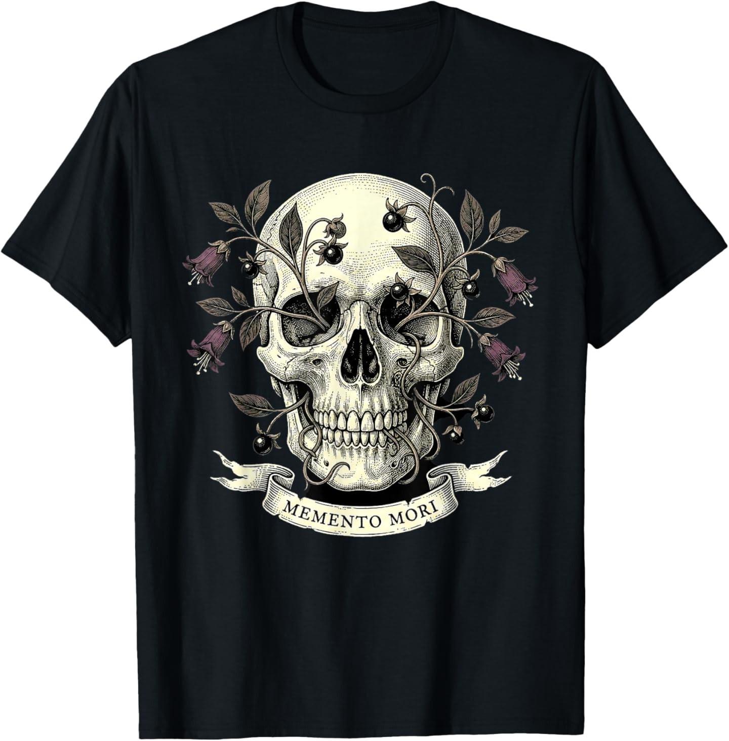 Memento Mori Skull, Dark Floral Vanitas Engraving T-Shirt S разноцветный