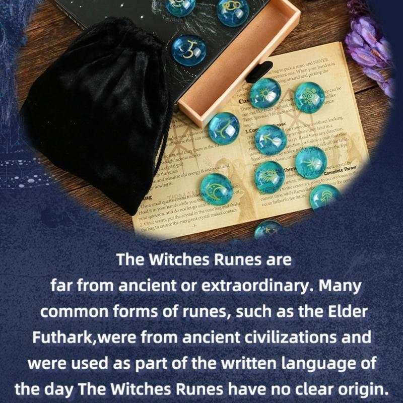 13Pcs Glass Runes Stone Irregular Divination Runes Stone with Instruction and Storage Bag Heal Gift Decoration