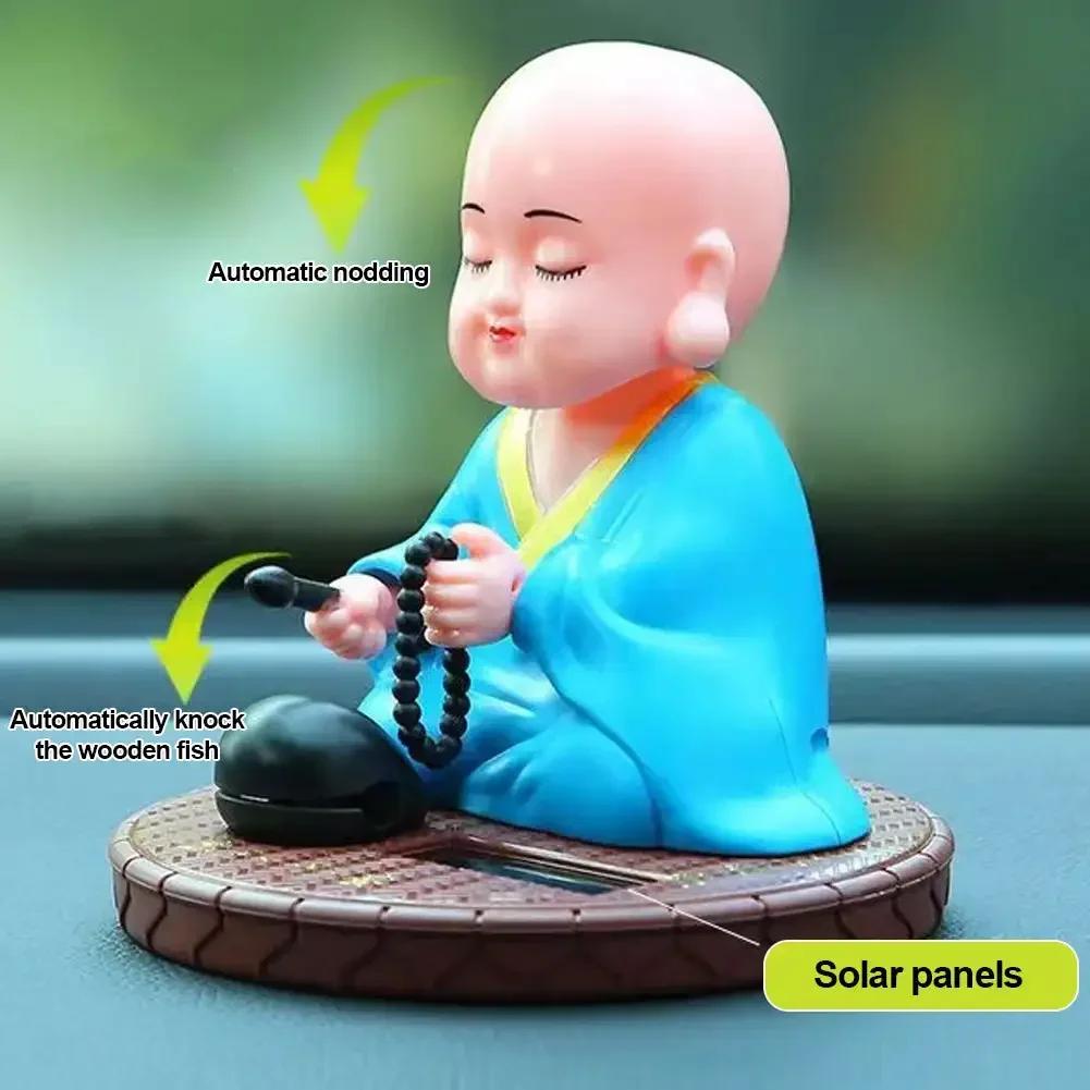 Solar Little Monk Creative Car Ornaments Dashboard Decoration Toys Chinese Style Buddhism Lucky Ornament Interior Accessories