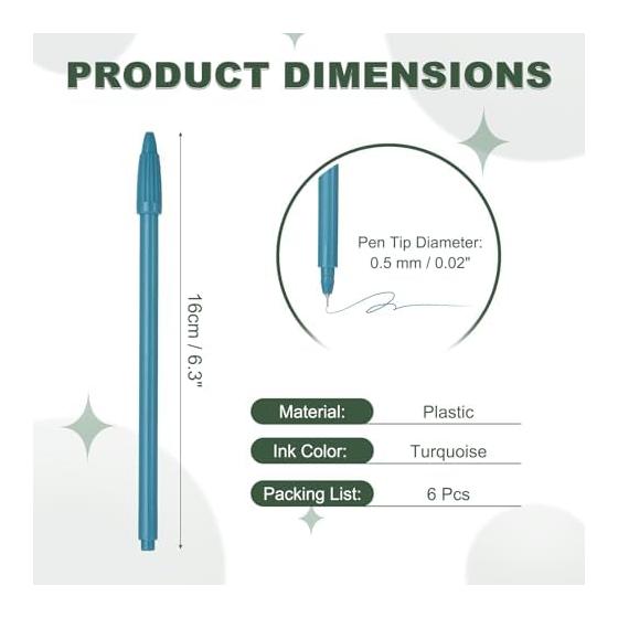 PATIKIL 6 Pcs Gel Ink Pens, 0.5mm Fine Point, Turquoise Blue Gel Ballpoint Pens, Smooth Writing for Journaling, Office Stationery, Drawing, Teachers,