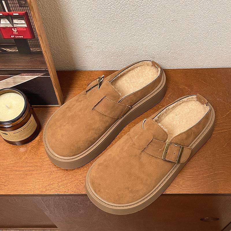 

Lazy heightening thick-soled Boken cotton slippers outer wear 2025 autumn and winter new versatile bag head thickened casual half slippers 40 верблюд