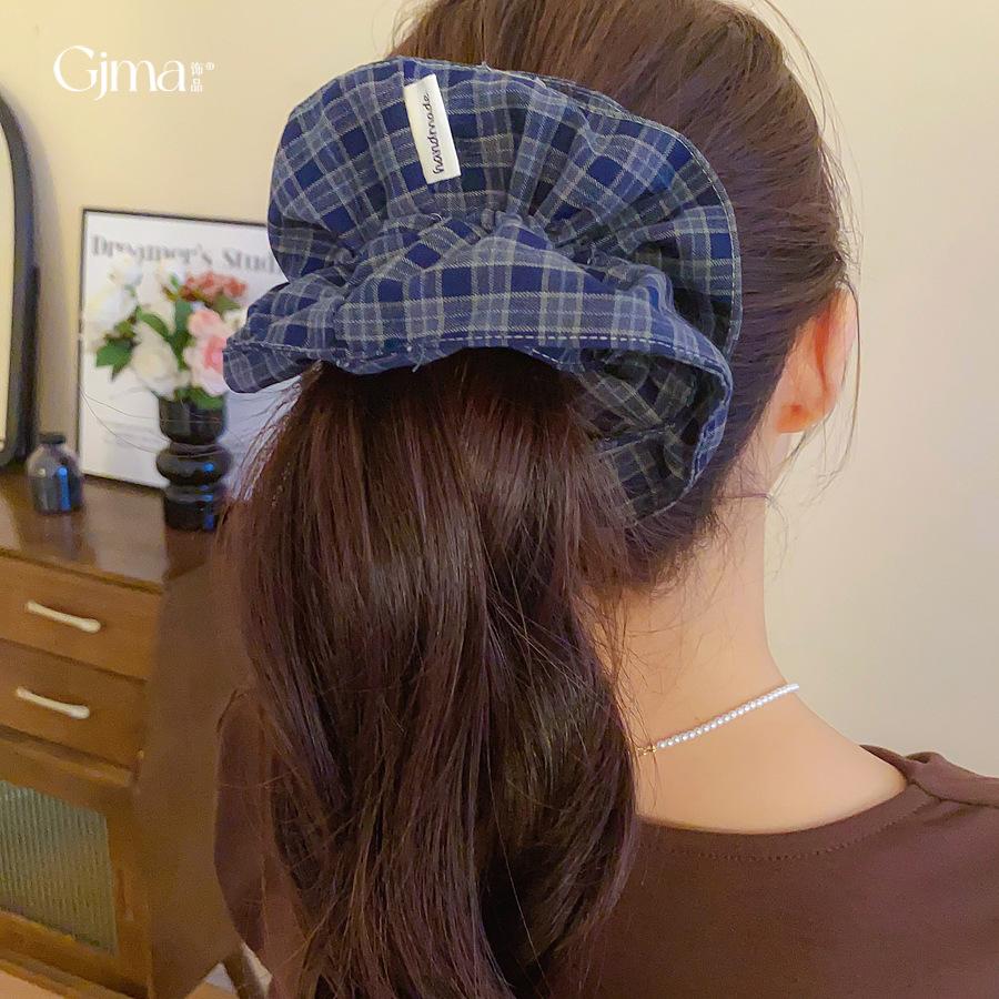 Maillard retro fabric plaid large intestine hair band women's high ponytail hair rope Korean oversized hair accessories