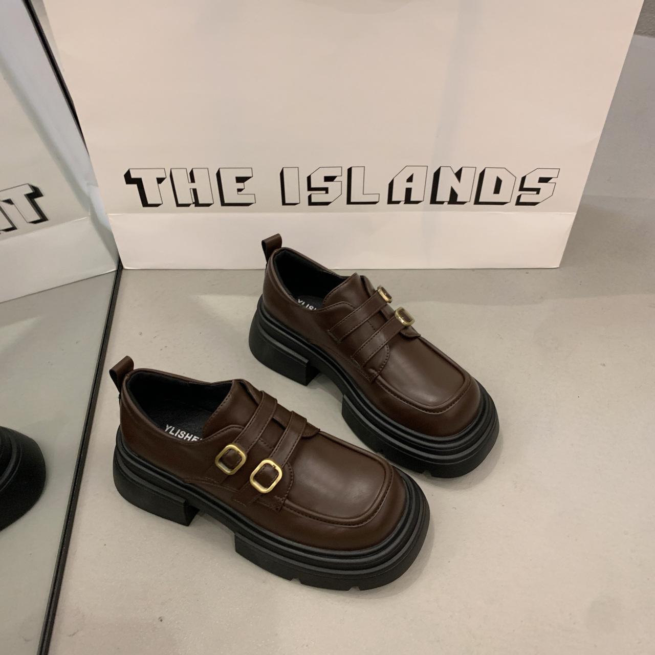

British style retro platform thick heel small leather shoes women s 2025 winter new versatile double buckle belt Mary Jane single shoes women 35