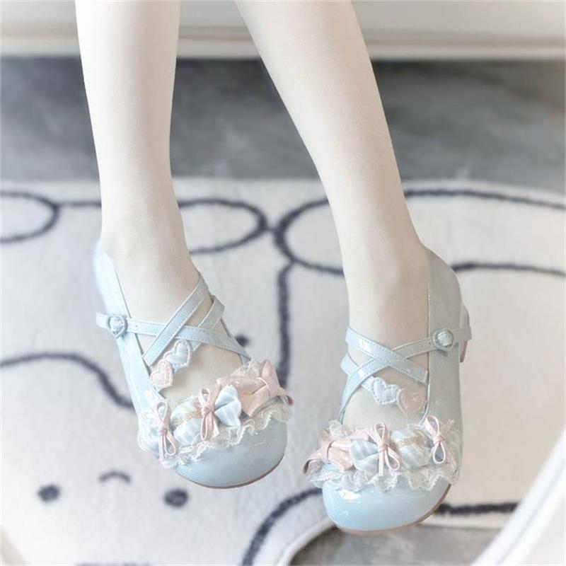 Lolita shoes cute college temperament small leather shoes sweet bow lace JK Japanese single shoes women