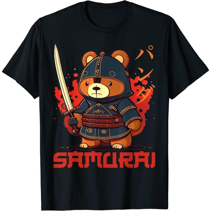 FLYEHI Funny Cute Kawaii Teddy in Samurai Ninja Outfit T-Shirt S