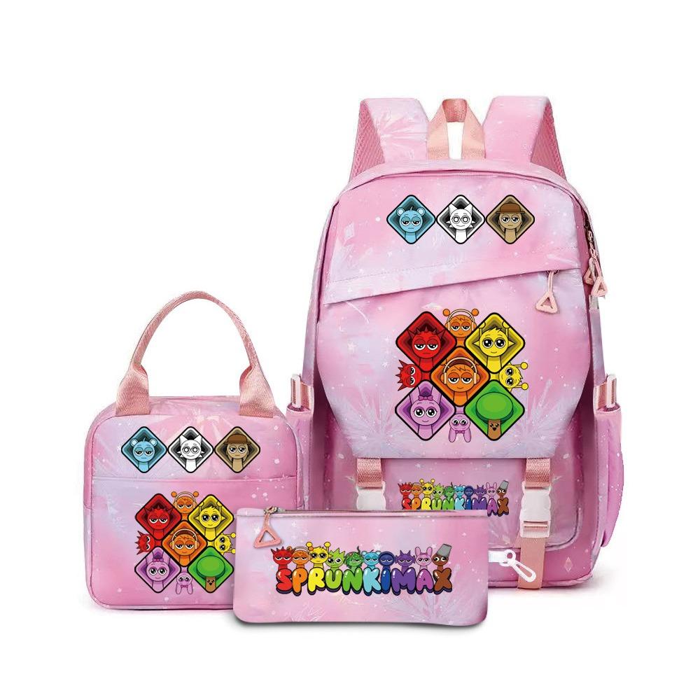 Rhythm Box Sprunki Cartoon Backpack Campus Male and Female Versatile Student Large Capacity School Bag Three-piece Set L