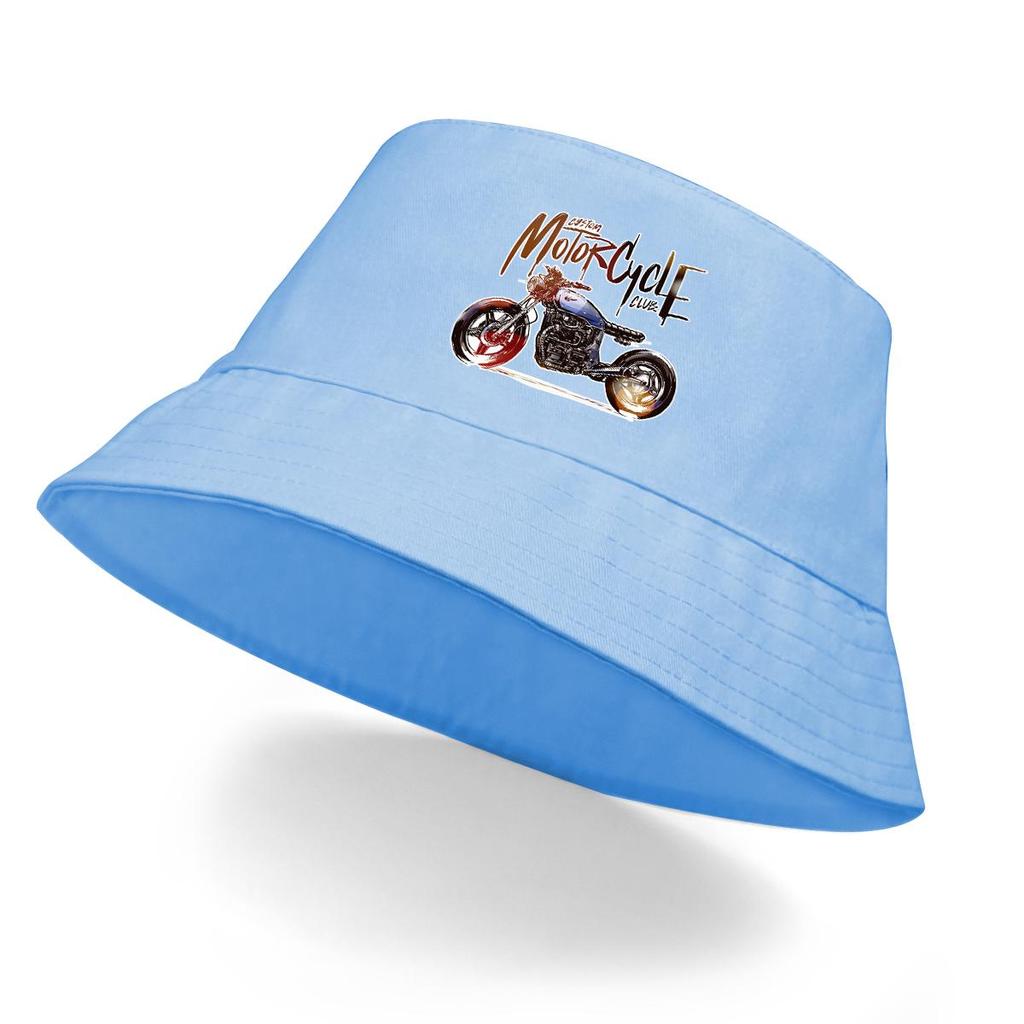 Bucket Hat With Handsome Motorcycle Print , Sun Hat Solid Color Fashion Sun Protection Beach Cap