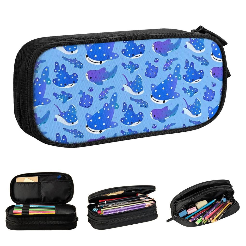 Polka Dot Shark Cute Pencil Cases Creative Pen Box Bags for Student Big Capacity Students School Zipper Pencil Pouch