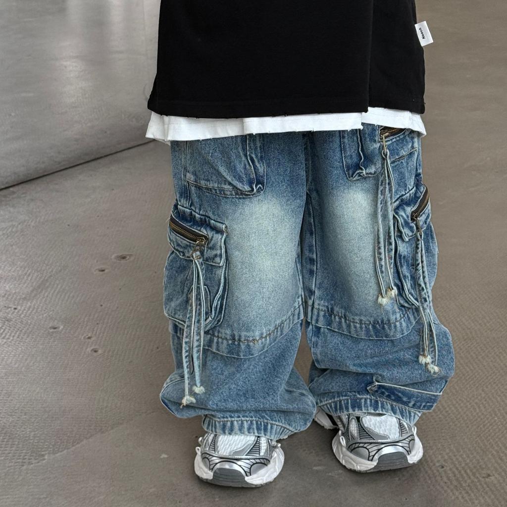 Spring Autumn Baby Children Denim Pants Cargo Jeans Boy Casual Handsome Length Pocket Pants