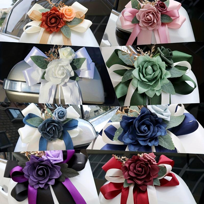 8 stk Bryllupsfest Blomsterdekoration til Bilens Bakspejl Dørhåndtag Elegant Stoleryg Arrangement Bryllupsbil Dekoration