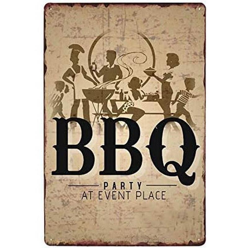 Metal Aluminum Signs BBQ Party Zone Wall Decoration Plaque Vintage Art Poster Iron Painting for Man Cave Home Cafe Garden Club