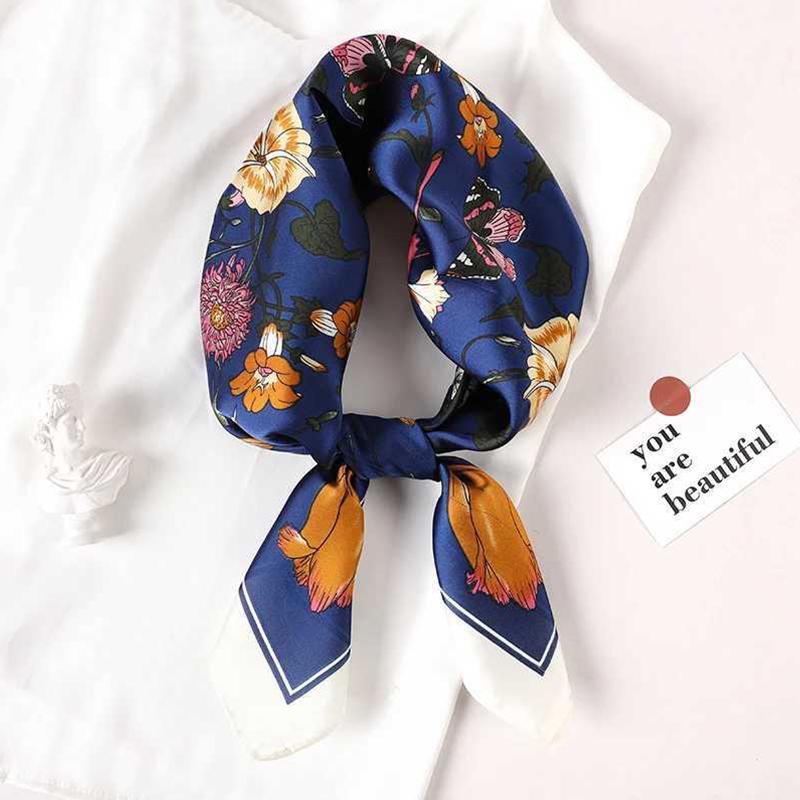 Luxury Silk Square Scarf Women Flower Neck Hair Tie Band Beach Hijab Kerchief Head Headbands Bandana Female Foulard 70Cm