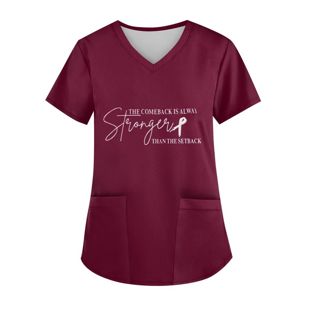 Women's V-Neck Short-Sleeve Pocketed Top With Side Slit