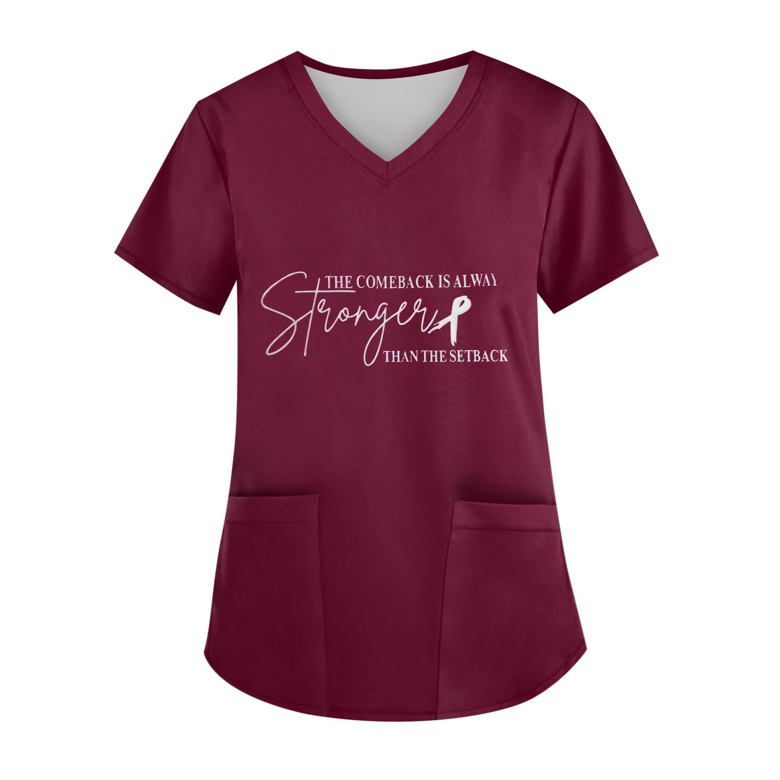 

Женский топ с V-образным вырезом, короткими рукавами, карманом и боковым разрезом XL винный