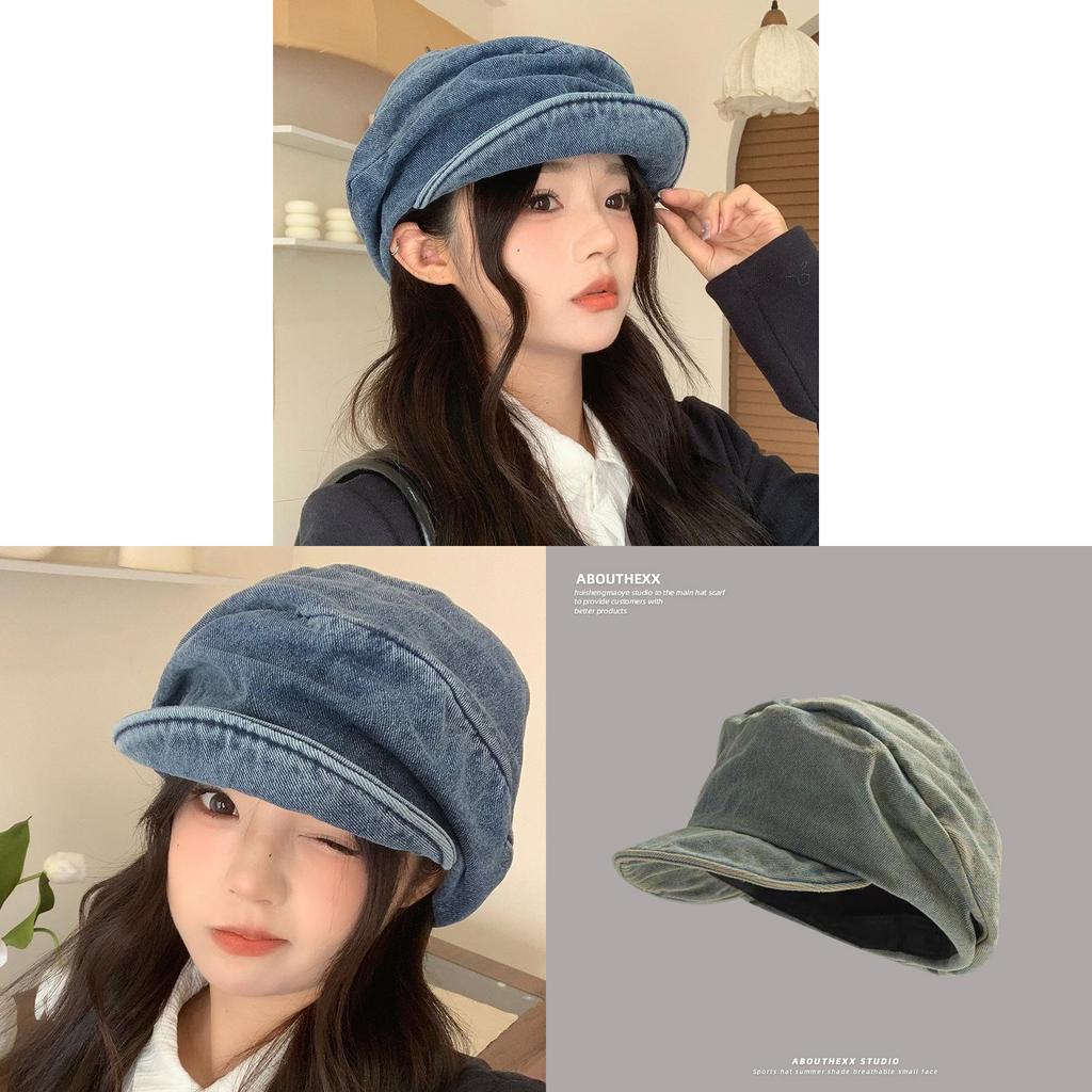 Berretto da Newsboy in Denim da Donna con Lavaggio Vintage e Protezione Solare Perfetto per l'Uso Casual