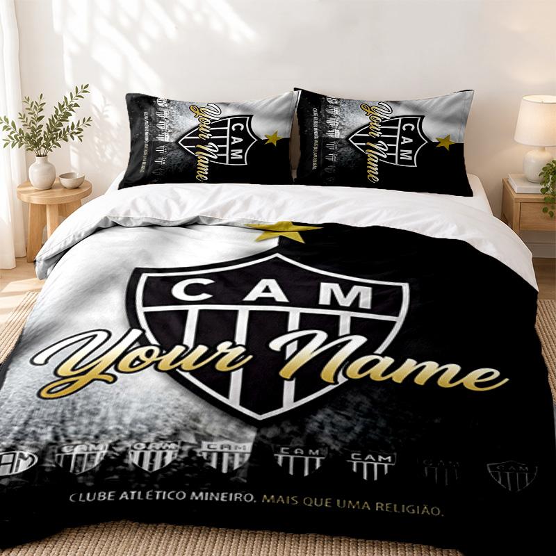 Clube Atletico Mineiro Custom Name 3pc Set Perfect for Bedroom Use Comfortable Bedding Set Includes a Duvet Cover and Two Pillowcases Ideal Birthday O