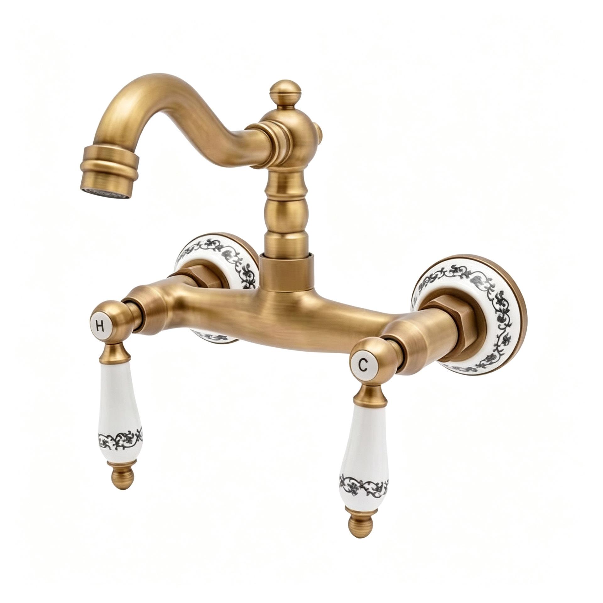 French Retro Wall-Mounted Double Handle Faucet
