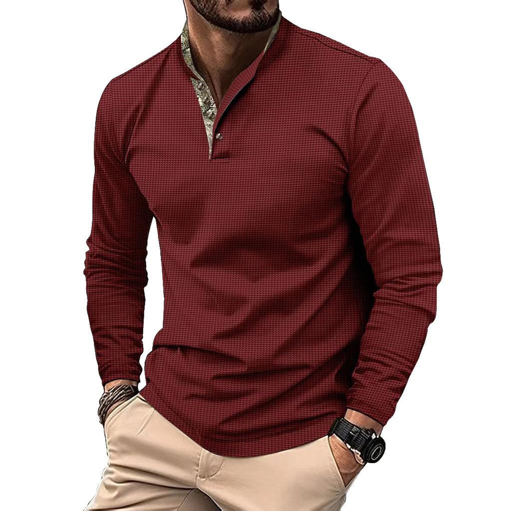 Spring/Autumn New Arrival Men's Polo Shirt with Double-Layer Stand Collar and Patchwork Long-Sleeved Sweatshirt