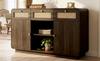 Chest Sideboard 120cm Walnut, with Rattan and Gold Handles, 3 Drawers + 2 Cabinets + Open Shelf, Height-Adjustable Shelves, H85/W120/D40 Cm
