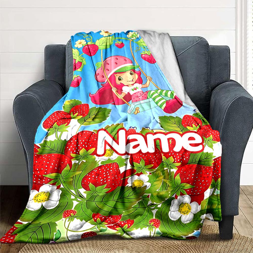 Custom Name Strawberry Shortcake Garden Party Party Blanket For Couch Bed Plush Cozy Fuzzy Blanket Super Soft Warm Blankets For Fall And Winter 091625
