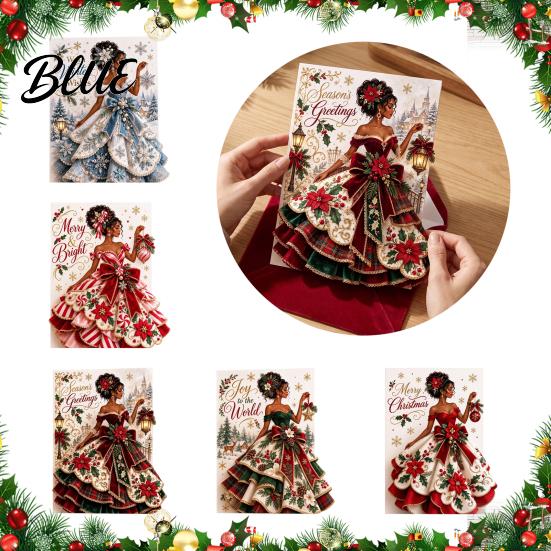 Elegant Angel Art Greeting Cards 3D Christmas Card Pop Up Holiday Blessing Poinsettia Three Dimensional Keepsake Snowflake Dress Seasonal Lady Xmas