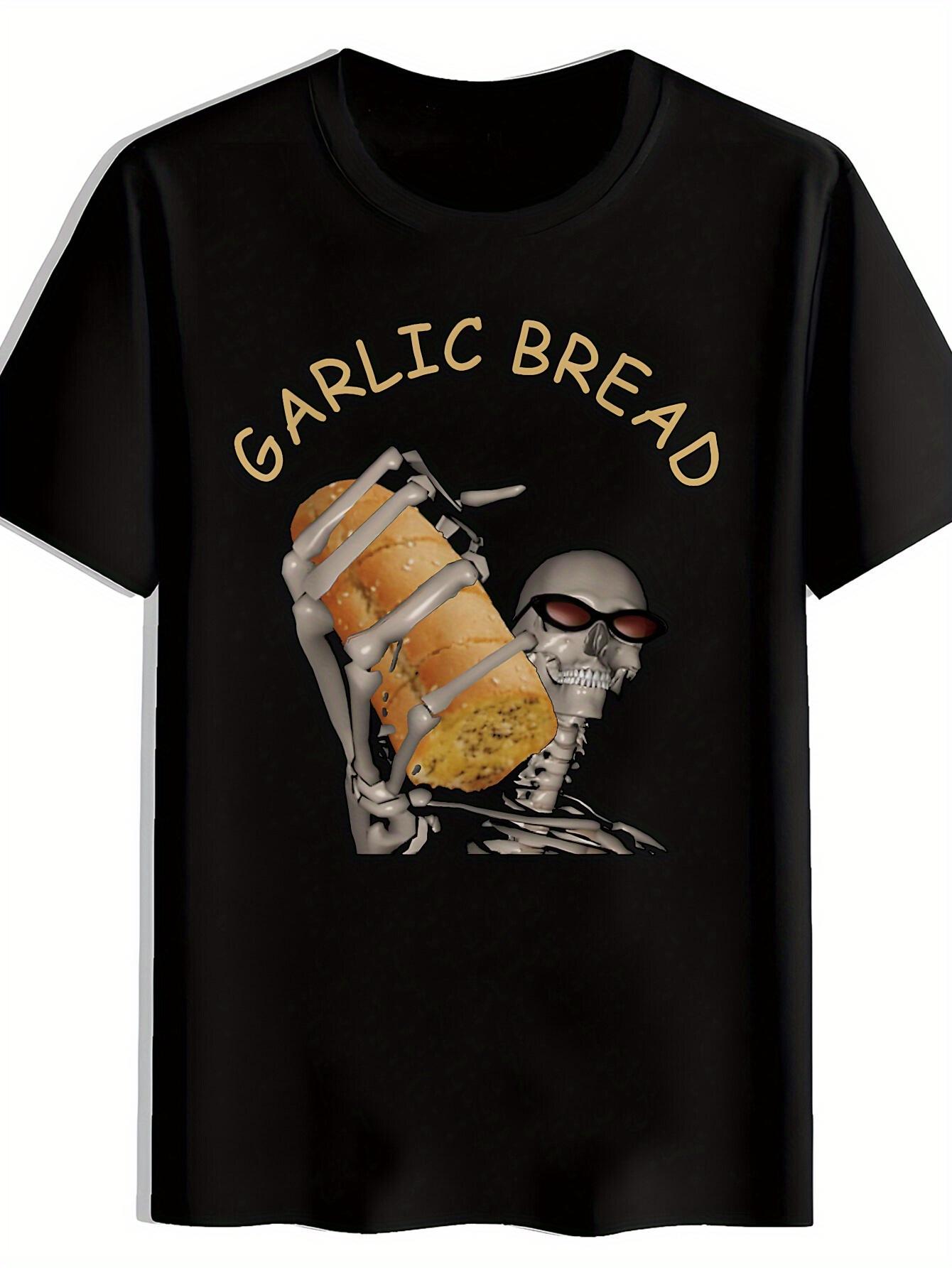 

Heavy Metal Graphic T-shirt - Black Band Tee with GARLIC BREAD Skeleton Head Design M