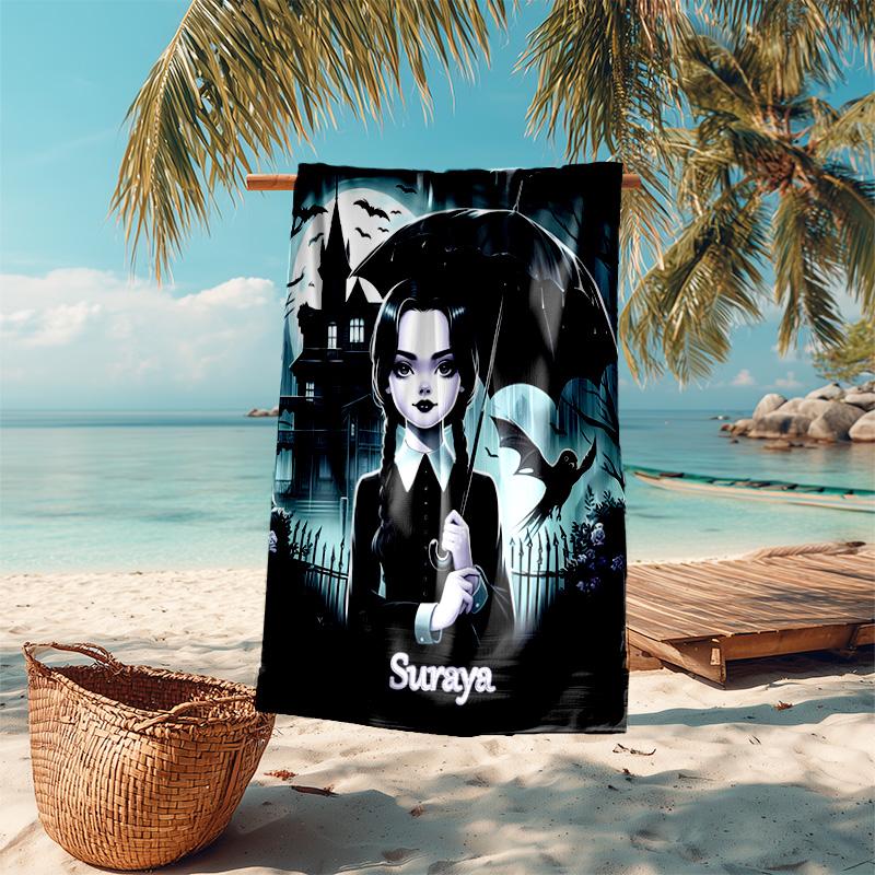 Personalized Customized Proof Beach Towel with Wednesday Addams Pattern - Soft, Absorbent,quick-drying,perfect Swimming,camping&bathing